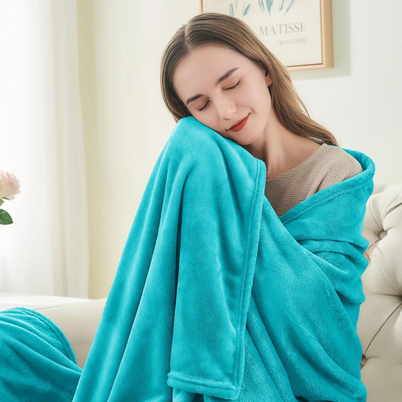BEDELITE Fleece Blankets Queen Size Teal Throw Blankets for Bed, Luxury Plush Cozy Fuzzy Blanket 90x90 inches, Super Soft Warm Lightweight Throw Blanket All Seasons Suitable - Image 3